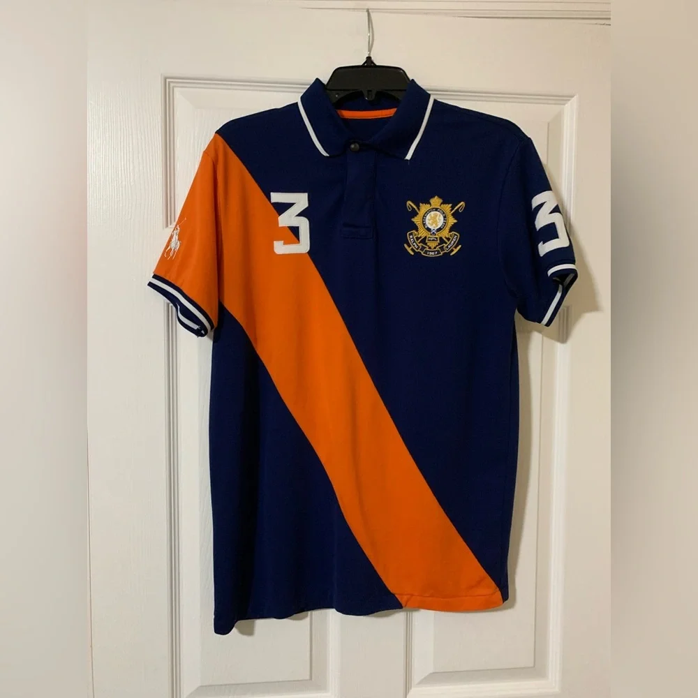 Rugby-Striped Polo Shirt - Navy & Orange